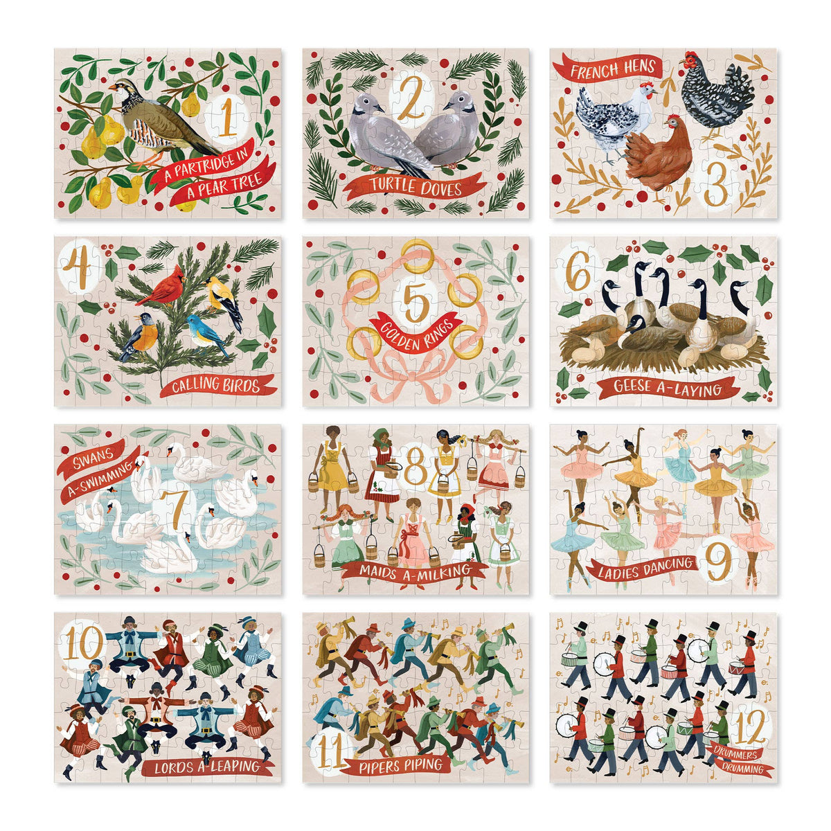 12 Days of Christmas Mini Jigsaw Puzzle Set, 50 Pieces Each | 1Canoe2 - Jigsaw Puzzles - The Puzzle Center