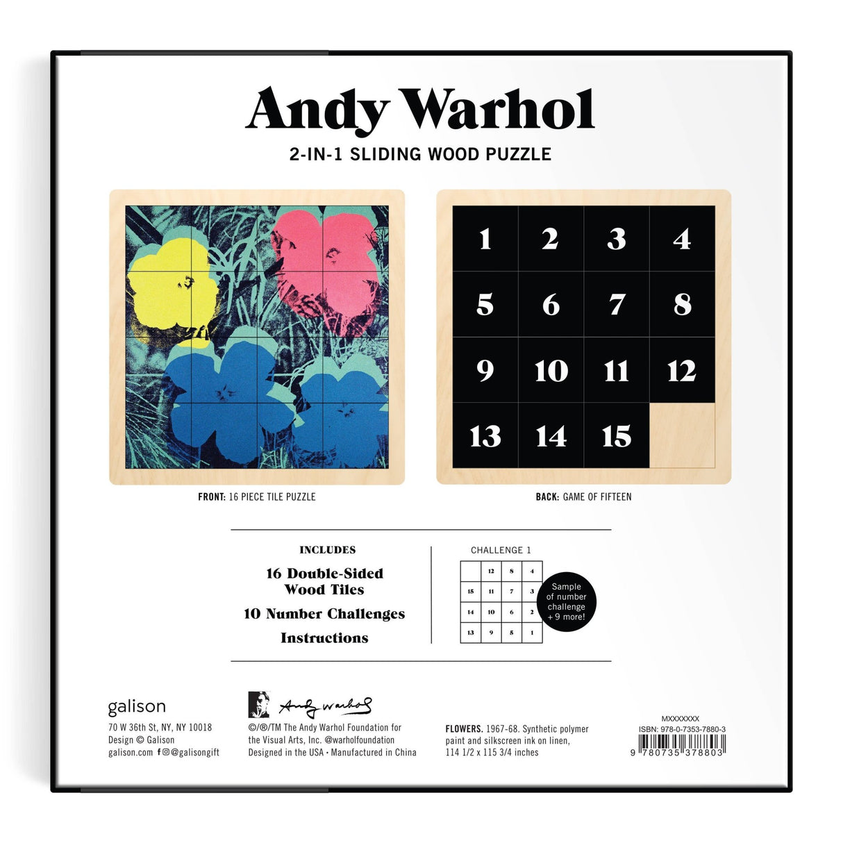Andy Warhol Flowers 2 - in - 1 Sliding Wood Puzzle by Galison - Galison - Game - The Puzzle Center -