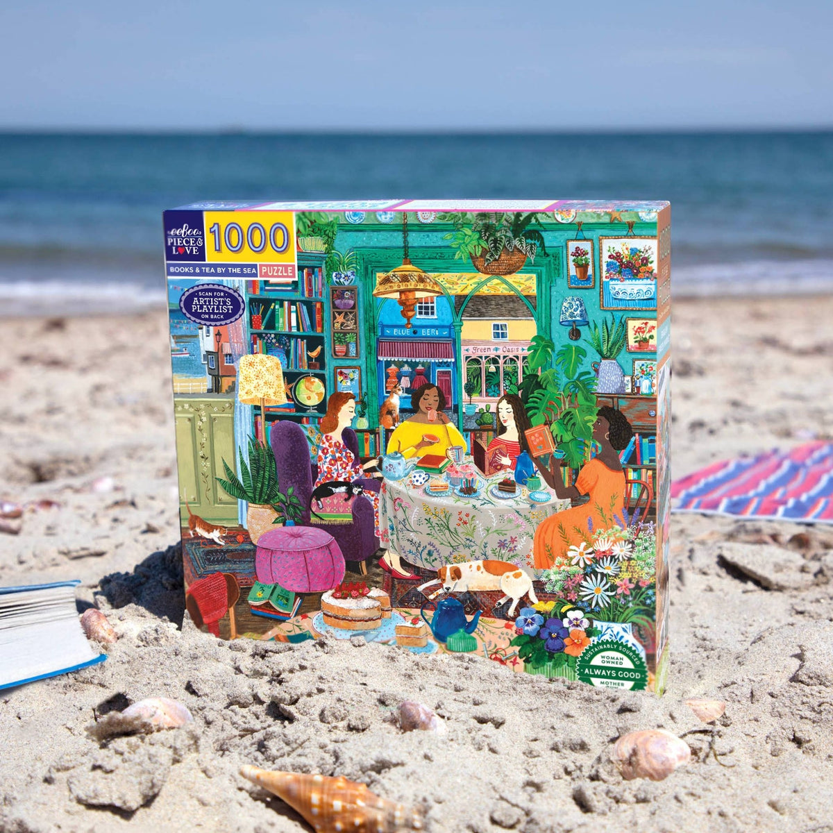 Books & Tea By the Sea 1000 Piece Jigsaw Puzzle | eeBoo - Jigsaw Puzzles - The Puzzle Center