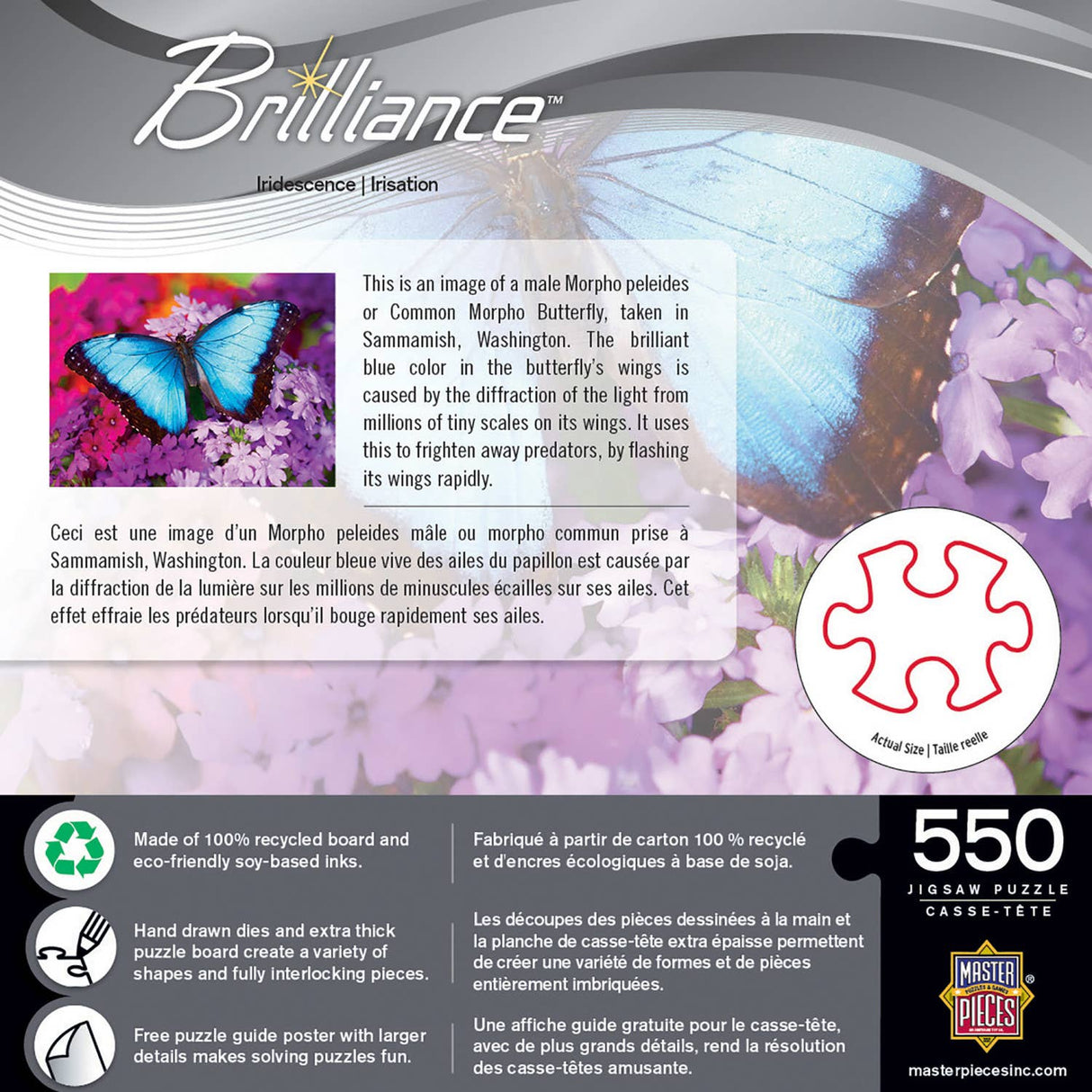Brilliance - Iridescence 550 Piece Puzzle by MasterPieces | Stunning Blue Butterfly Jigsaw Puzzle - Masterpieces Puzzles - Jigsaw Puzzles - The Puzzle Center -