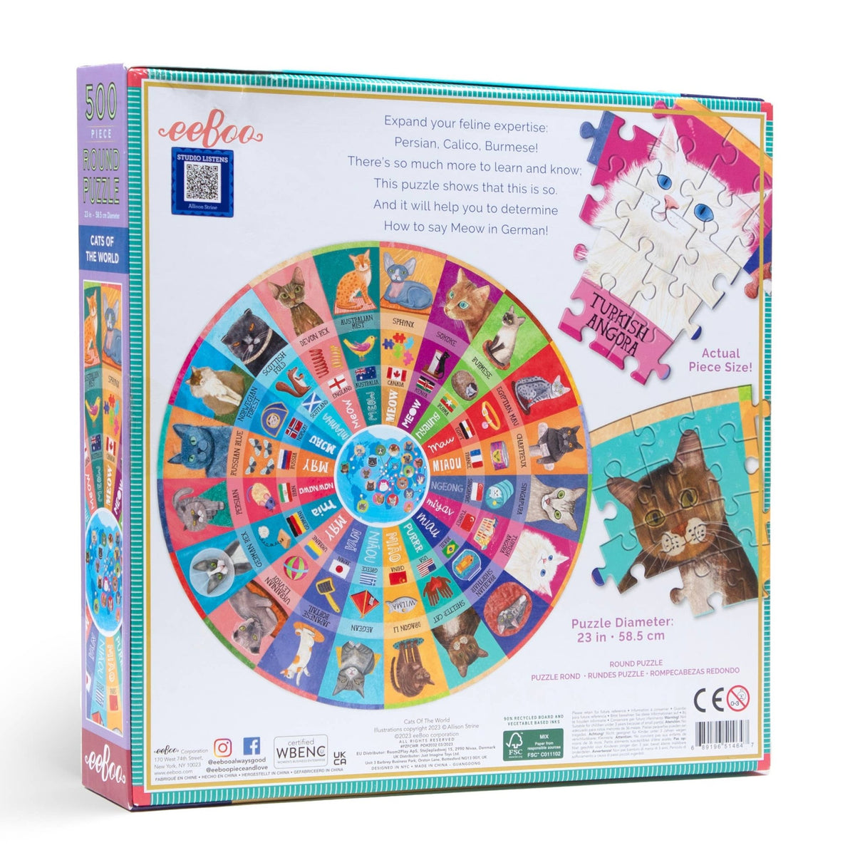 Cats of the World 500 Piece Round Puzzle by eeBoo Puzzles - eeBoo - Jigsaw Puzzles - The Puzzle Center -