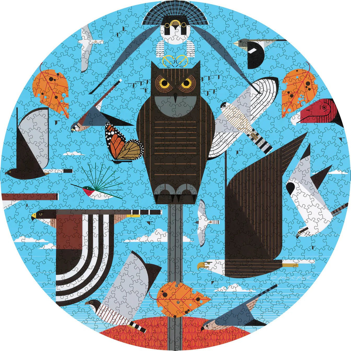 Charley Harper: Hawk Mountain 500 - Piece Circular Jigsaw Puzzle by Pomegranate - Pomegranate - Jigsaw Puzzles - The Puzzle Center -