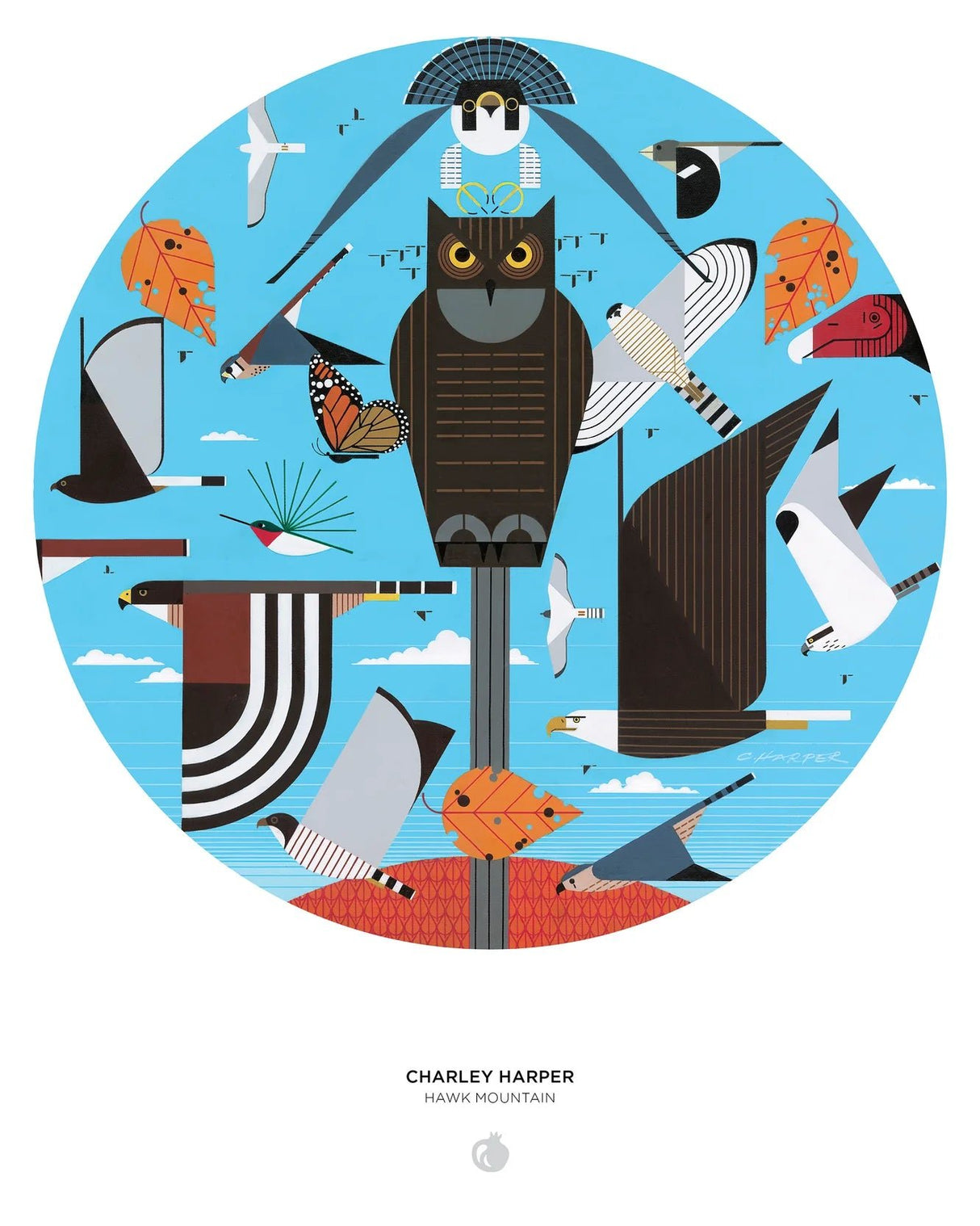 Charley Harper: Hawk Mountain 500 - Piece Circular Jigsaw Puzzle by Pomegranate - Pomegranate - Jigsaw Puzzles - The Puzzle Center -