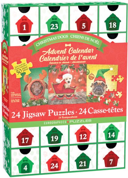 Christmas Dogs Advent Calendar by Eurographics - 24 Surprise Jigsaw Puzzles - Eurographics - Jigsaw Puzzles - The Puzzle Center -