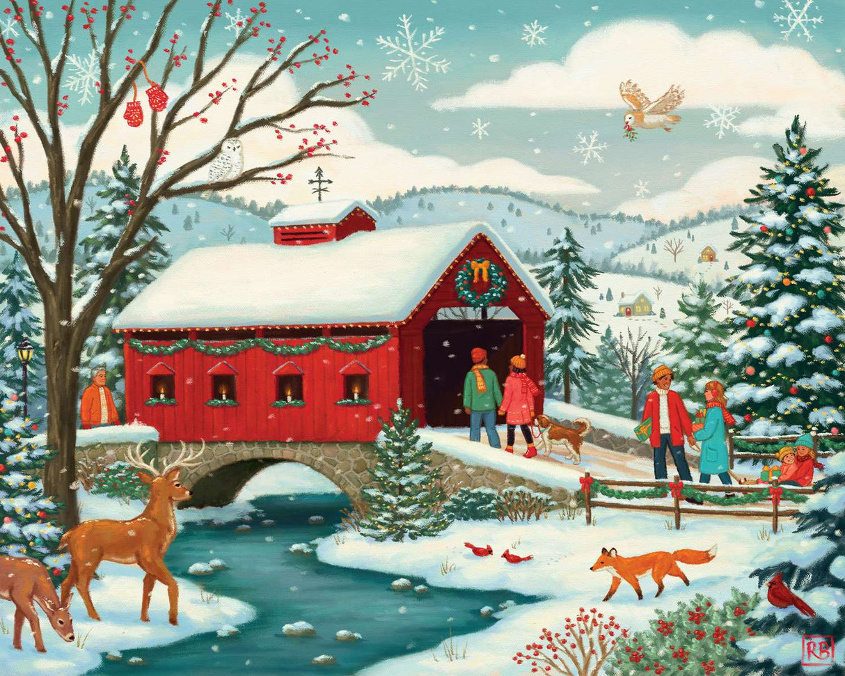 Covered Bridge Christmas 500 Piece Jigsaw Puzzle | Boardwalk Puzzles - Jigsaw Puzzles - The Puzzle Center