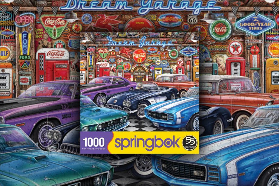 Dream Garage 1000 Piece Jigsaw Puzzle by Springbok Puzzles - Classic Car Puzzle - Springbok Puzzles - Jigsaw Puzzles - The Puzzle Center -