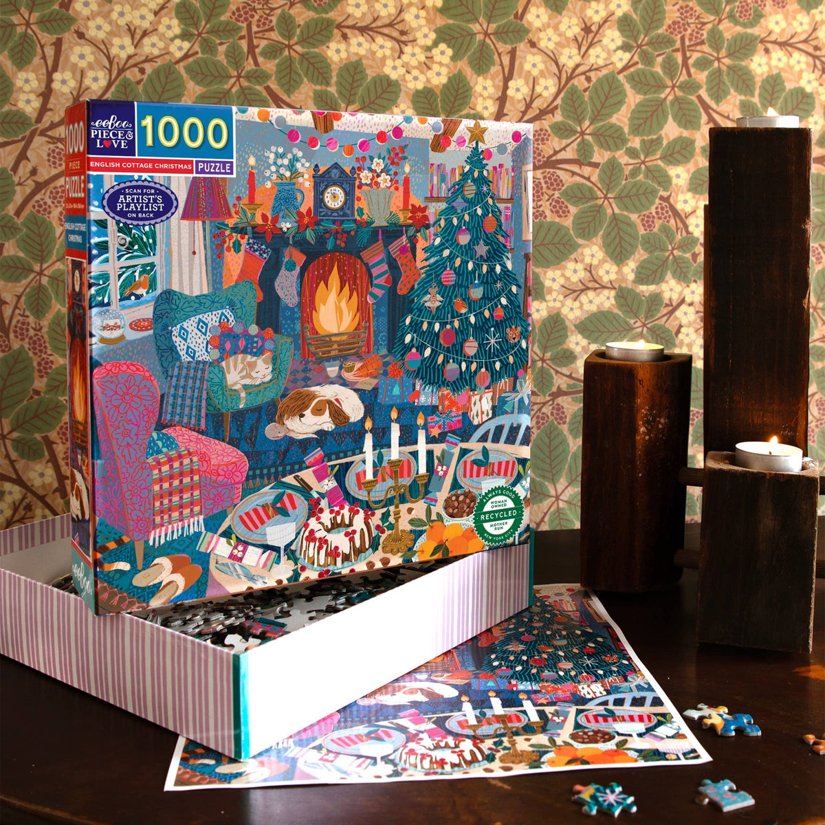 English Cottage Christmas 1000 Piece Jigsaw Puzzle | eeBoo - Jigsaw Puzzles - The Puzzle Center