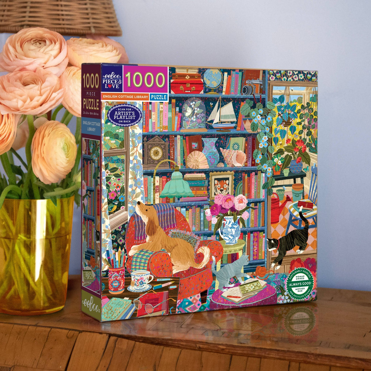 English Cottage Library 1000 Piece Jigsaw Puzzle | eeBoo - Jigsaw Puzzles - The Puzzle Center
