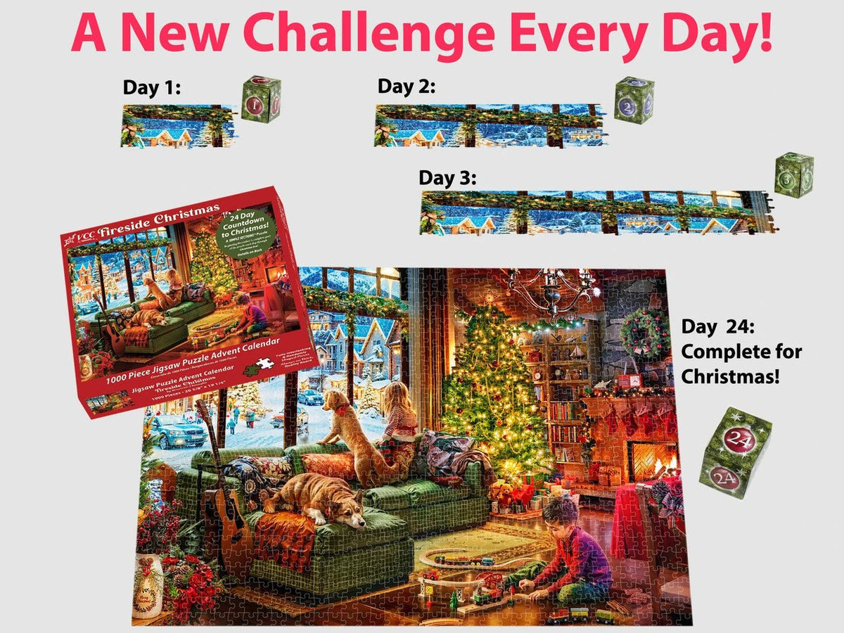 Fireside Christmas Advent Calendar 1000 Pieces | Vermont Christmas Co - Jigsaw Puzzles - The Puzzle Center