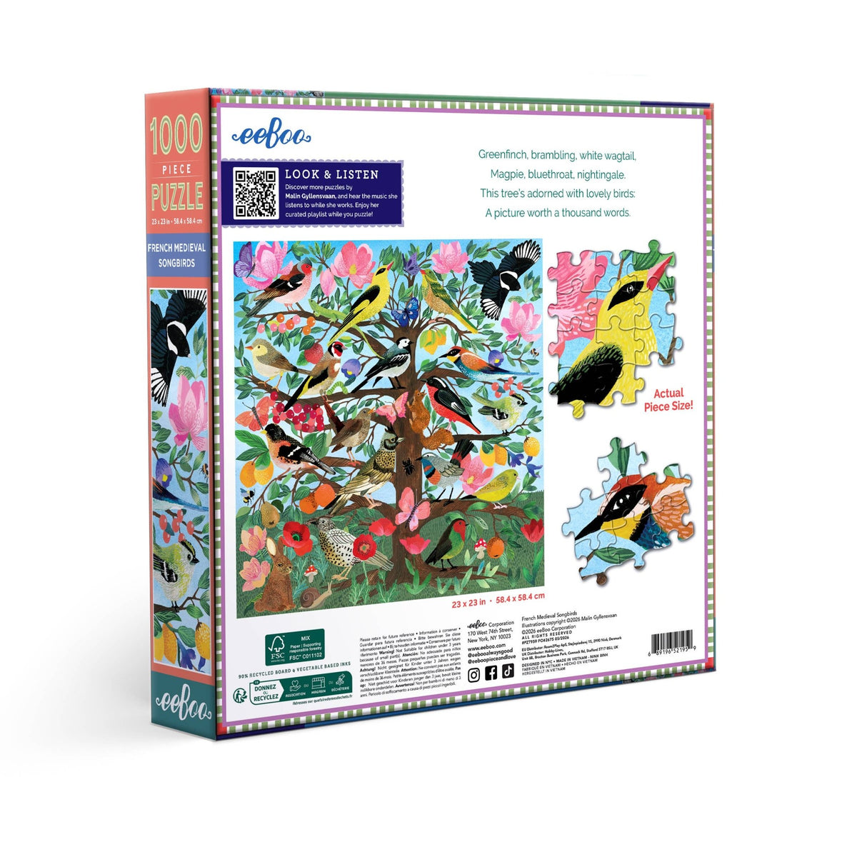 French Medieval Songbirds 1000 Piece Jigsaw Puzzle | eeBoo - Jigsaw Puzzles - The Puzzle Center