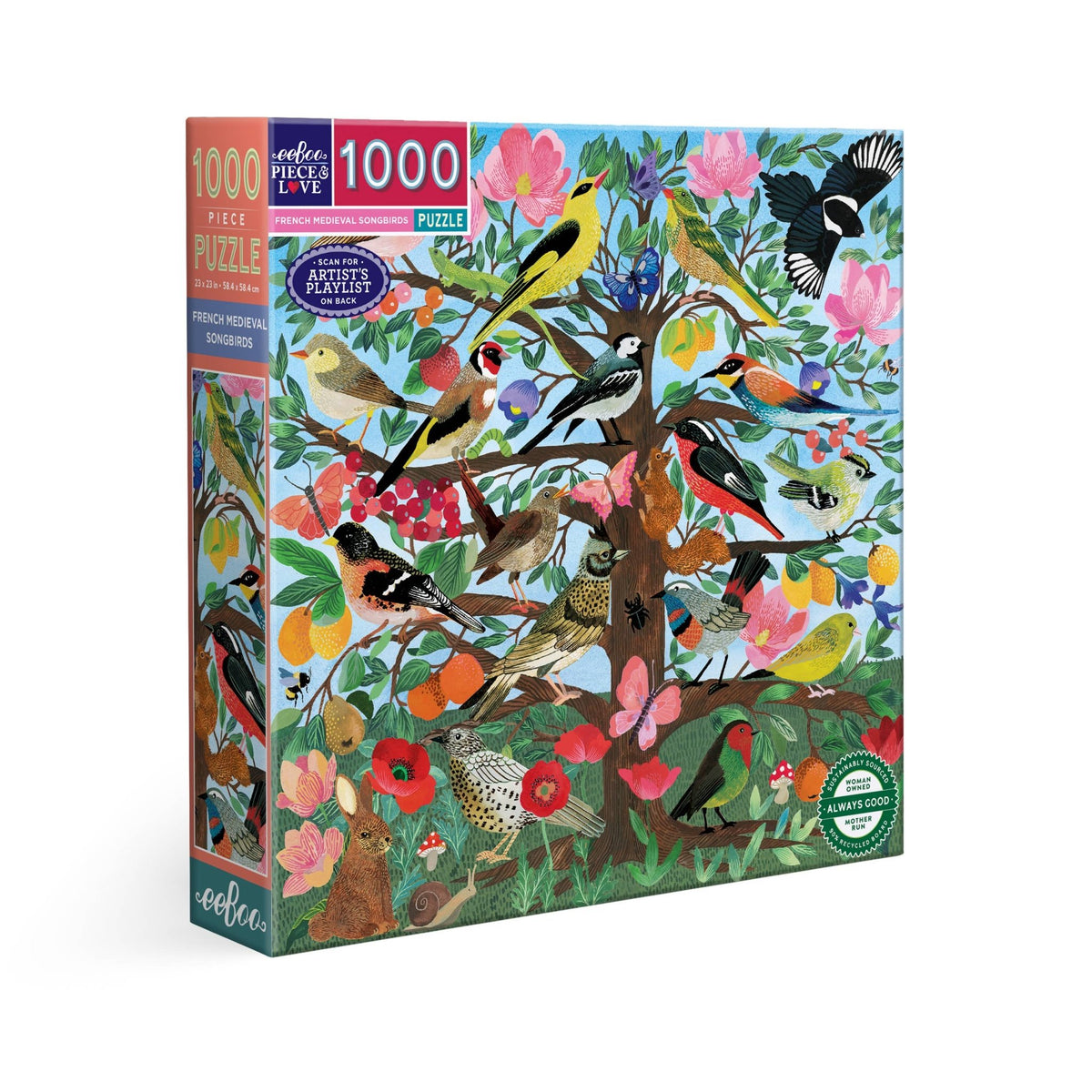 French Medieval Songbirds 1000 Piece Jigsaw Puzzle | eeBoo - Jigsaw Puzzles - The Puzzle Center