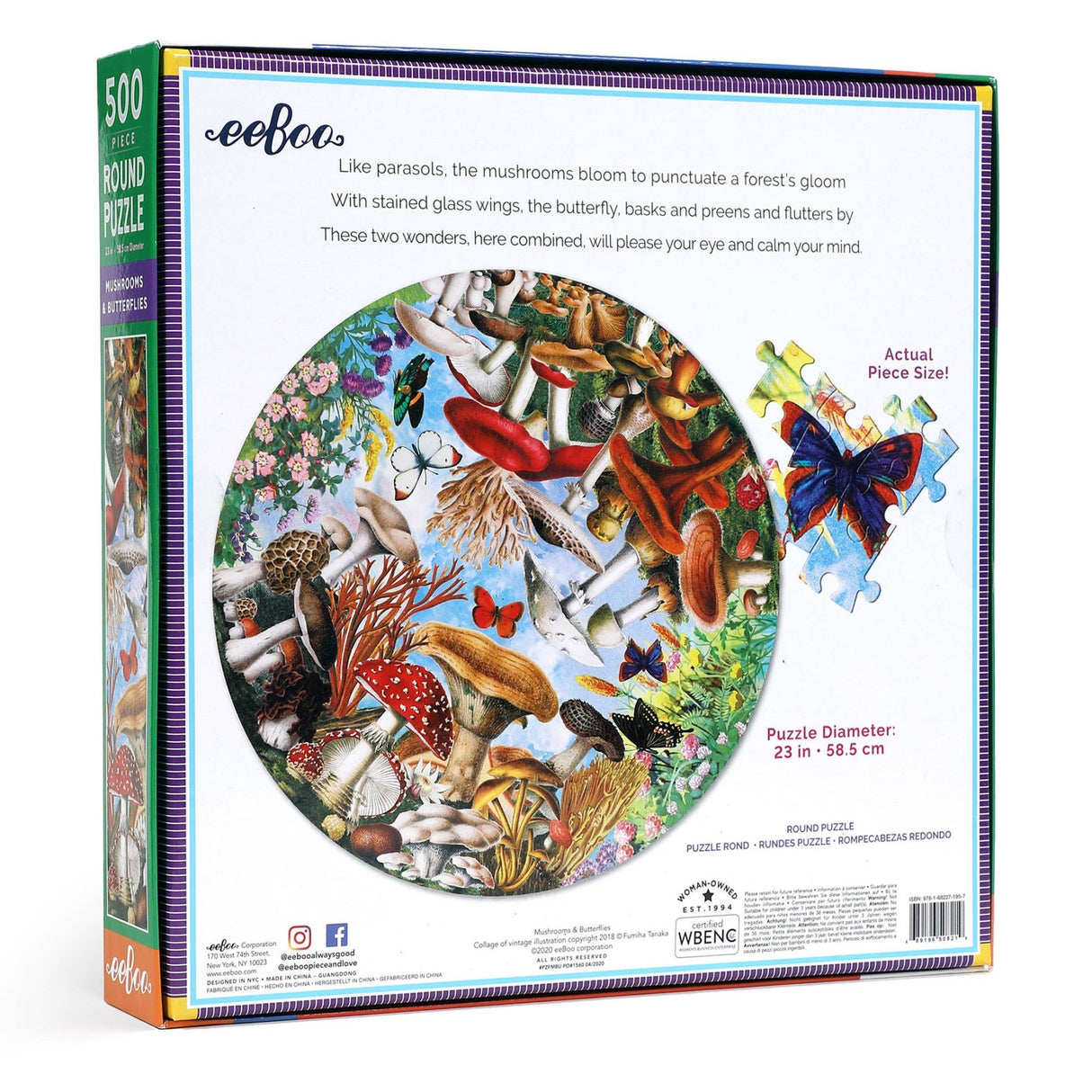 Mushrooms and Butterflies 500 Piece Round Puzzle by eeBoo Puzzles - eeBoo - Jigsaw Puzzles - The Puzzle Center -