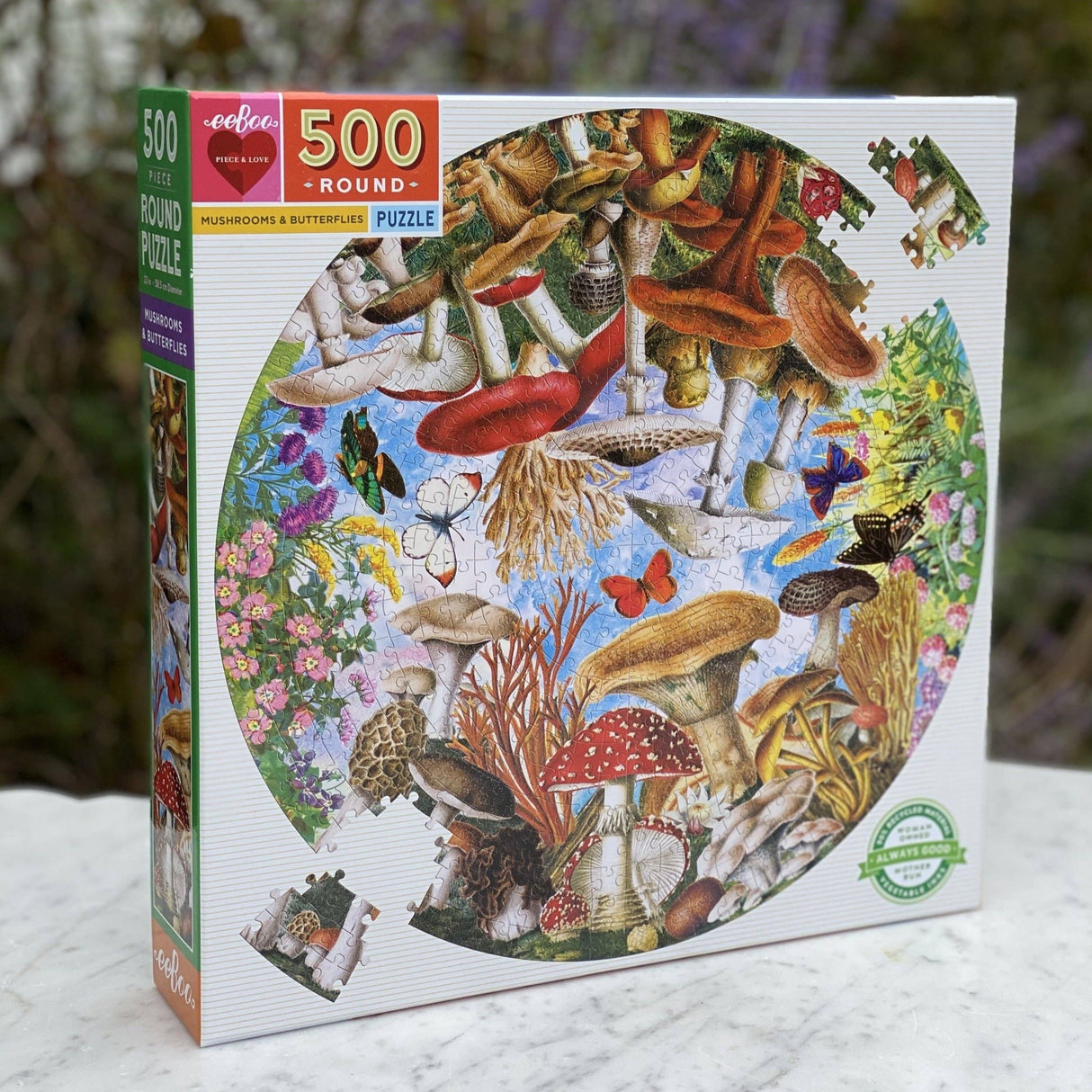 Mushrooms and Butterflies 500 Piece Round Puzzle by eeBoo Puzzles - eeBoo - Jigsaw Puzzles - The Puzzle Center -