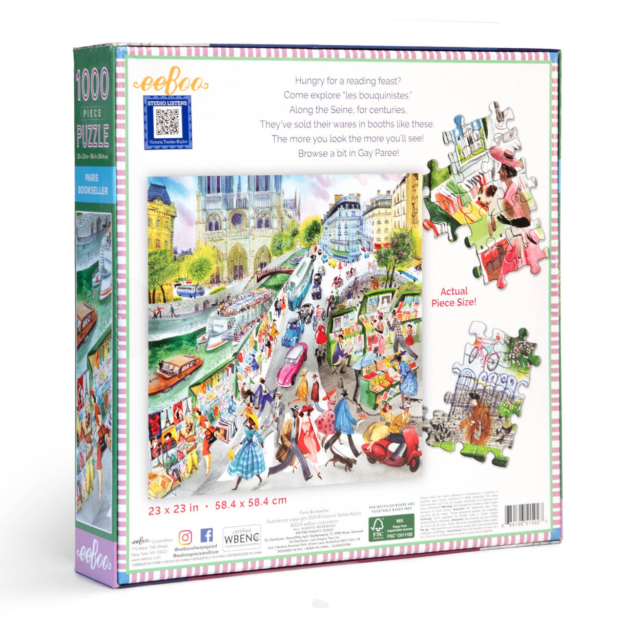 Paris Bookseller 1000 Piece Square Puzzle by eeBoo Piece and Love - eeBoo - Jigsaw Puzzles - The Puzzle Center -