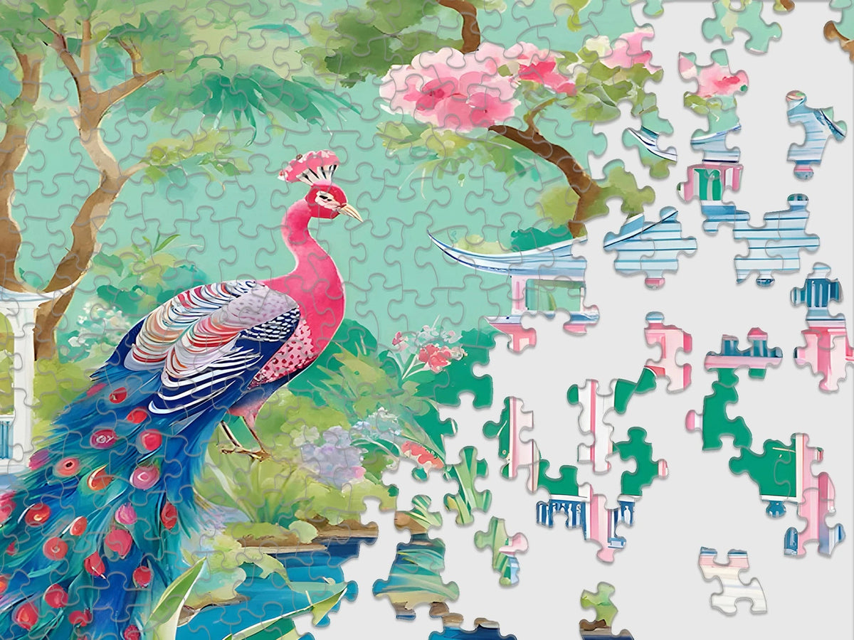 Pink Peacock Oasis 500 Piece Jigsaw Puzzle | Springbok Puzzles - Jigsaw Puzzles - The Puzzle Center