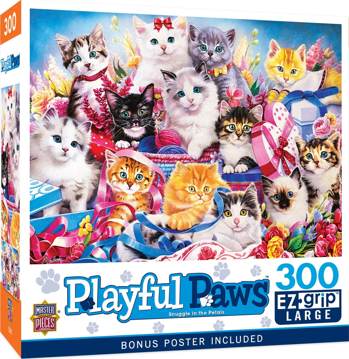 Playful Paws Snuggle in the Petals 300 Piece EZ Grip Jigsaw Puzzle | Masterpieces - Jigsaw Puzzles - The Puzzle Center