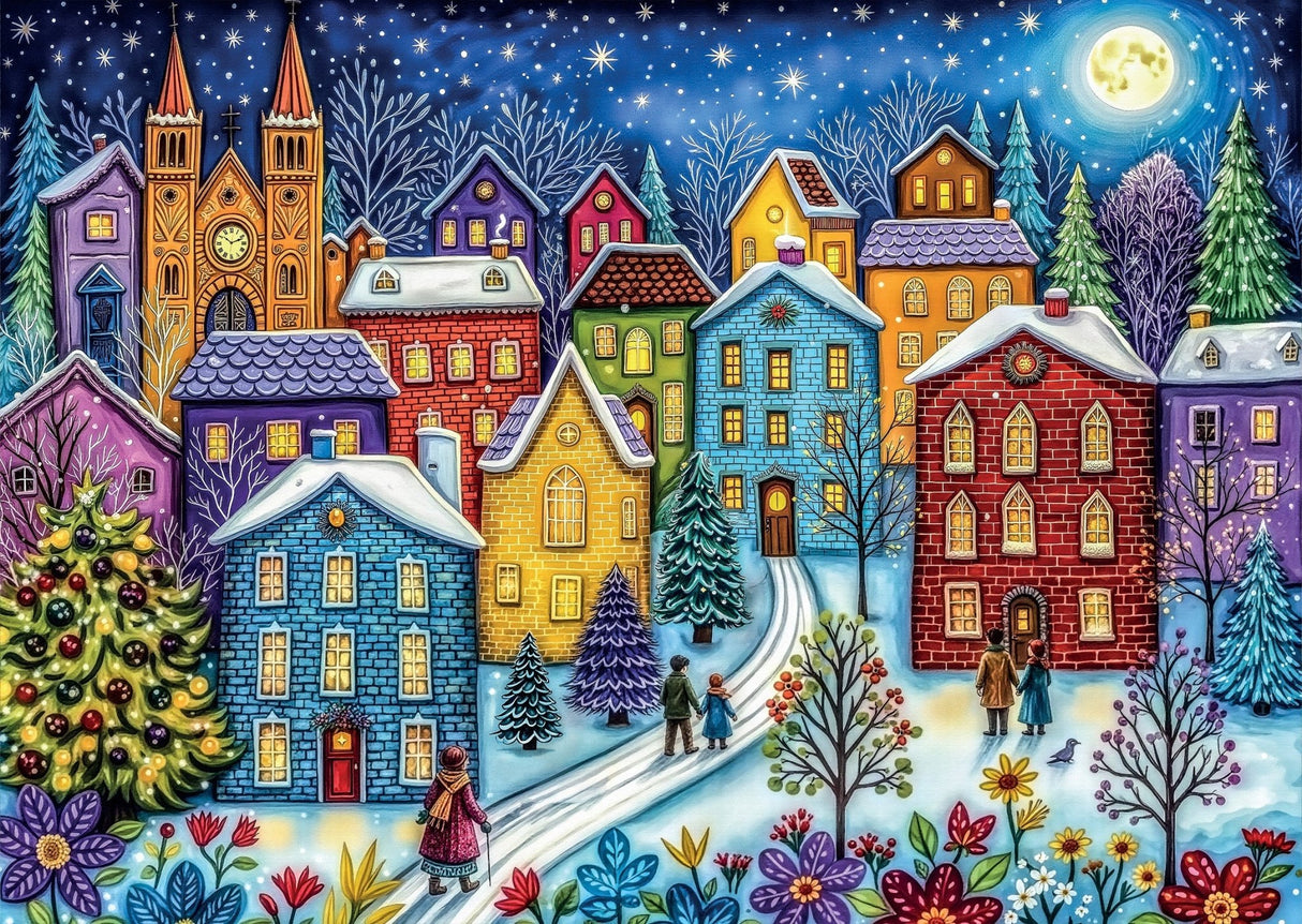 Snowy Evening Village 1000 Piece Jigsaw Puzzle | Delfy - Jigsaw Puzzles - The Puzzle Center