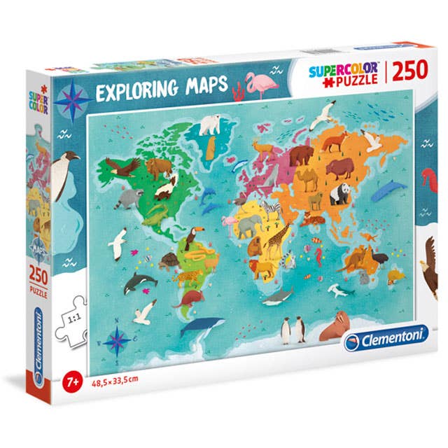 Supercolor Exploring Maps Animals in the World 250 Piece Puzzle by Clementoni! - Clementoni - Jigsaw Puzzles - The Puzzle Center -