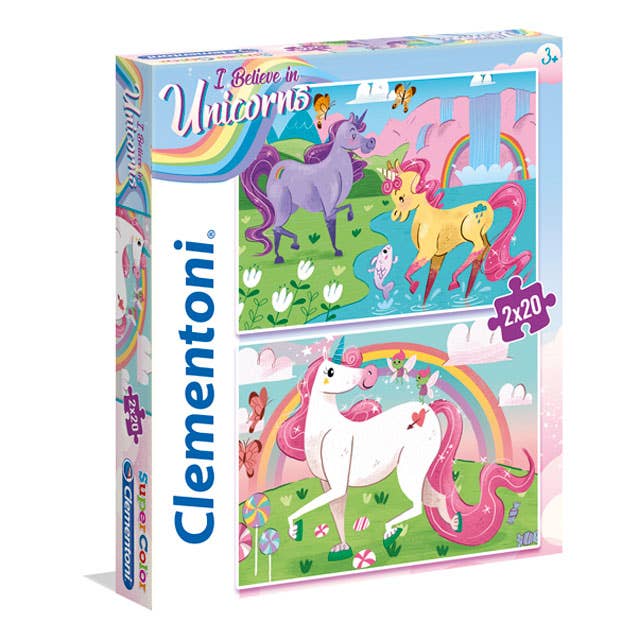 Supercolor Puzzle I Believe in Unicorns – 2 Puzzles x 20 Pieces Each by Clementoni - Clementoni - Jigsaw Puzzles - The Puzzle Center -