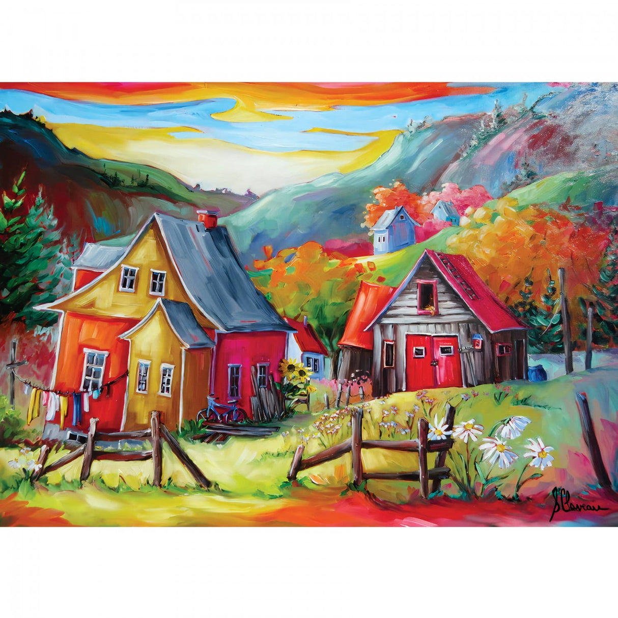 Sur La Rue Des Tremblay 300 Piece Jigsaw Puzzle by JaCaRou Puzzles - Large Piece Country Art - JaCaRou Puzzles Inc. - Jigsaw Puzzles - The Puzzle Center -