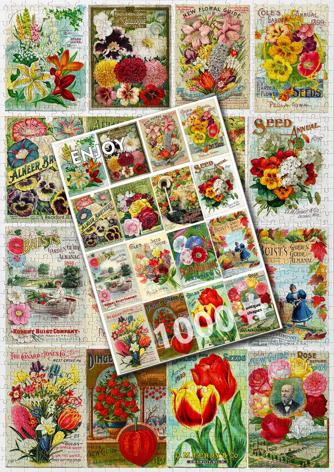 Vintage Flower Seed Packets 1000 Piece Jigsaw Puzzle | Enjoy Puzzles - Jigsaw Puzzles - The Puzzle Center