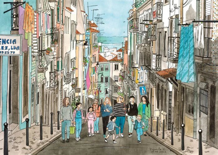 Walk in Lisbon puzzle scene by Inna Korneeva, and Magnolia 1000 piece jigsaw puzzle capturing Portuguese life
