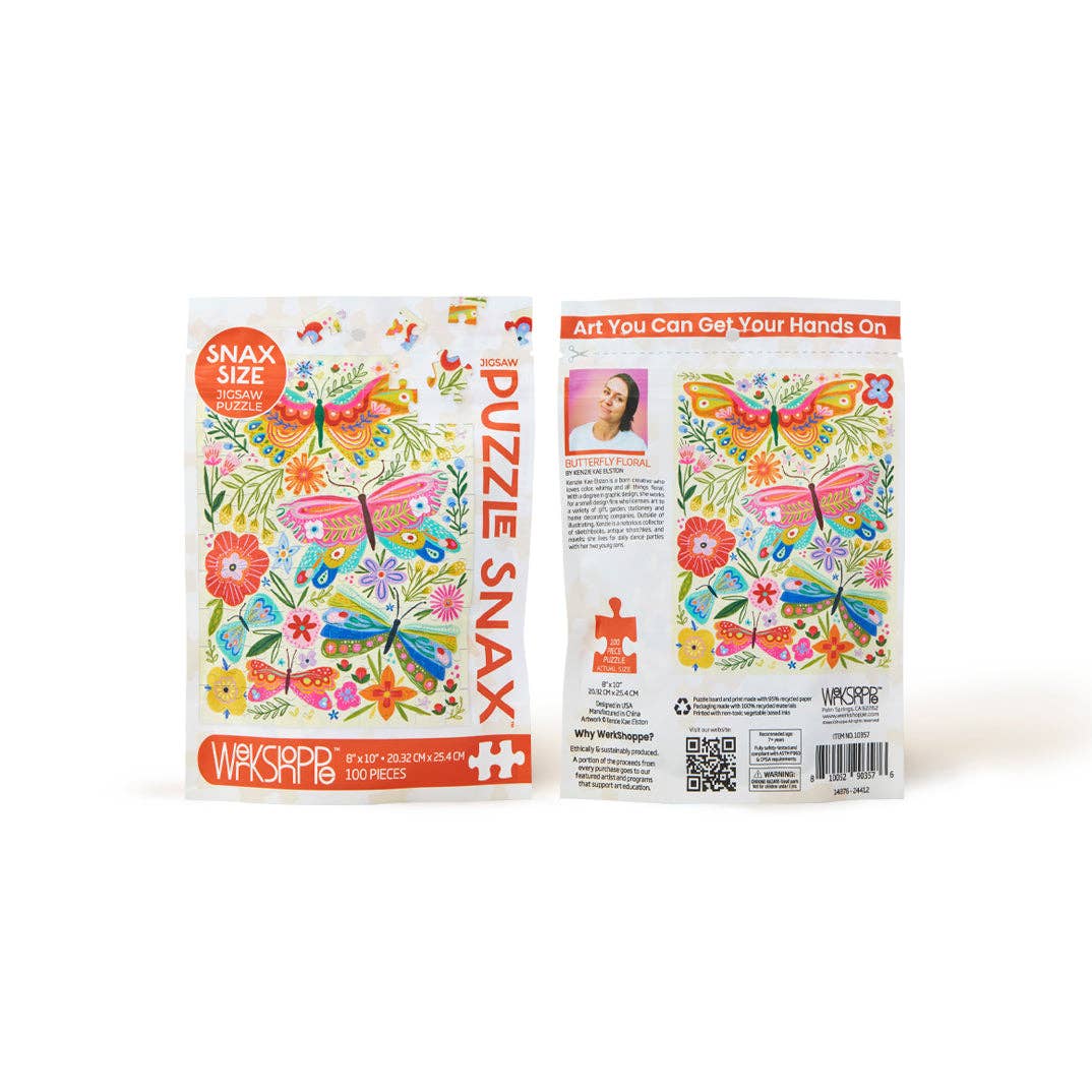 Butterfly Floral 100 Piece Mini Puzzle Snax | WerkShoppe - Mini Jigsaw Puzzles - The Puzzle Center