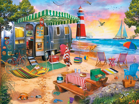 Campside Oceanside Camping 300 Piece EZ Grip Jigsaw Puzzle | Masterpieces - Jigsaw Puzzles - The Puzzle Center