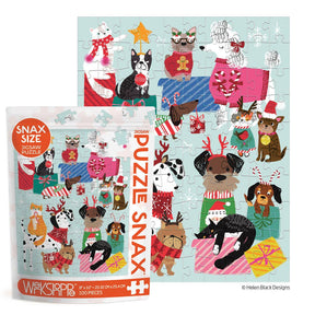Holiday Gift Exchange 100 Piece Puzzle Snax Mini Jigsaw Puzzle | WerkShoppe - Mini Jigsaw Puzzles - The Puzzle Center