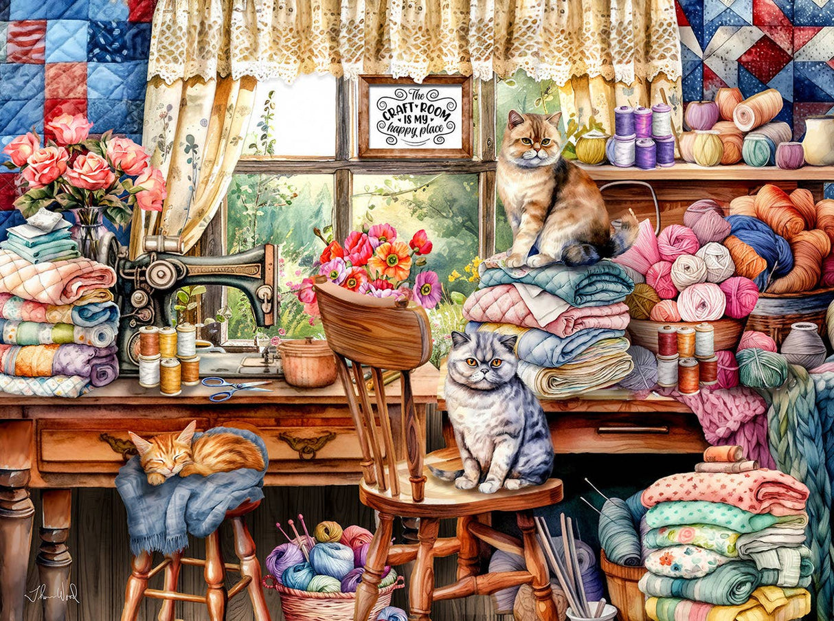 Kitten's Sewing Room 1000 Piece Puzzle by SunsOut Puzzles - SunsOut - Jigsaw Puzzles - The Puzzle Center - 