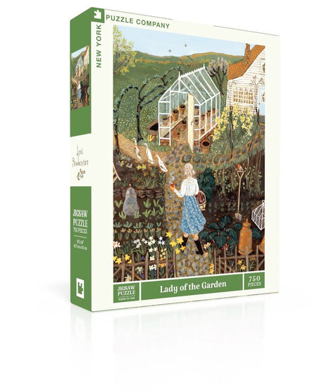 Jigsaw puzzle box titled 'Lady of the Garden' by The New York Puzzle Company on a white background.