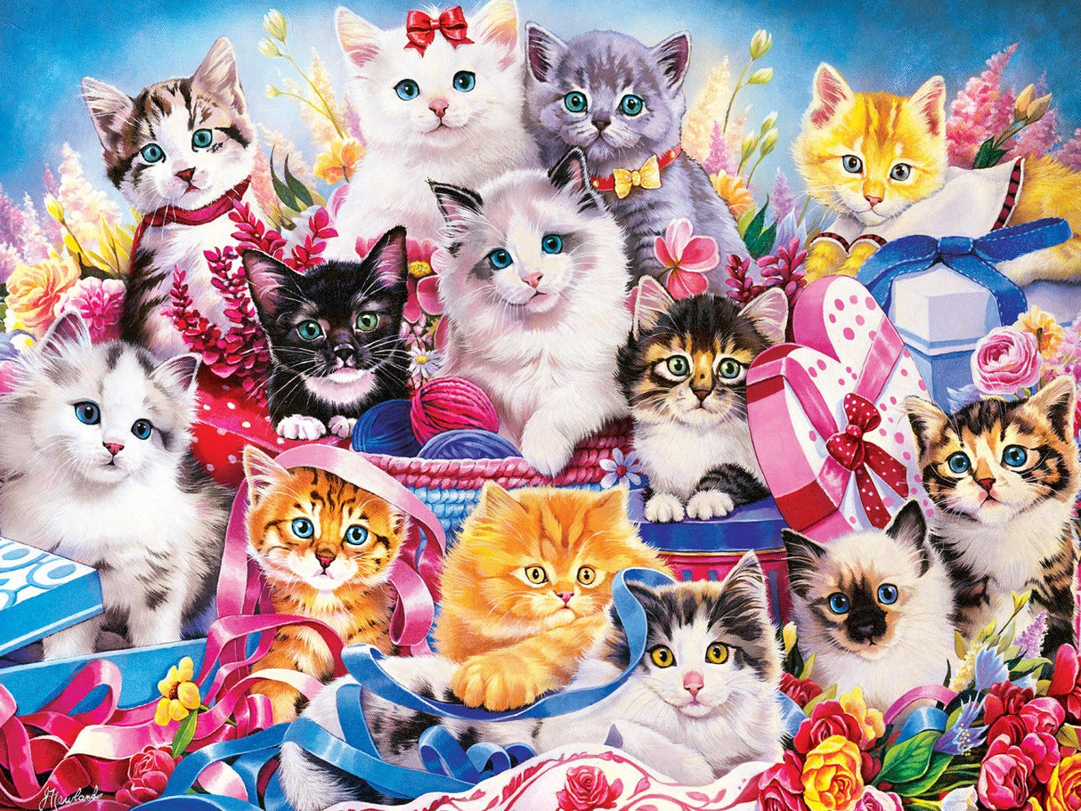 Playful Paws Snuggle in the Petals 300 Piece EZ Grip Jigsaw Puzzle | Masterpieces - Jigsaw Puzzles - The Puzzle Center
