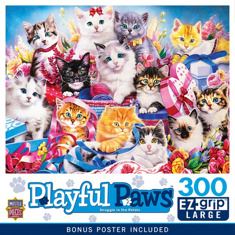 Playful Paws Snuggle in the Petals 300 Piece EZ Grip Jigsaw Puzzle | Masterpieces - Jigsaw Puzzles - The Puzzle Center