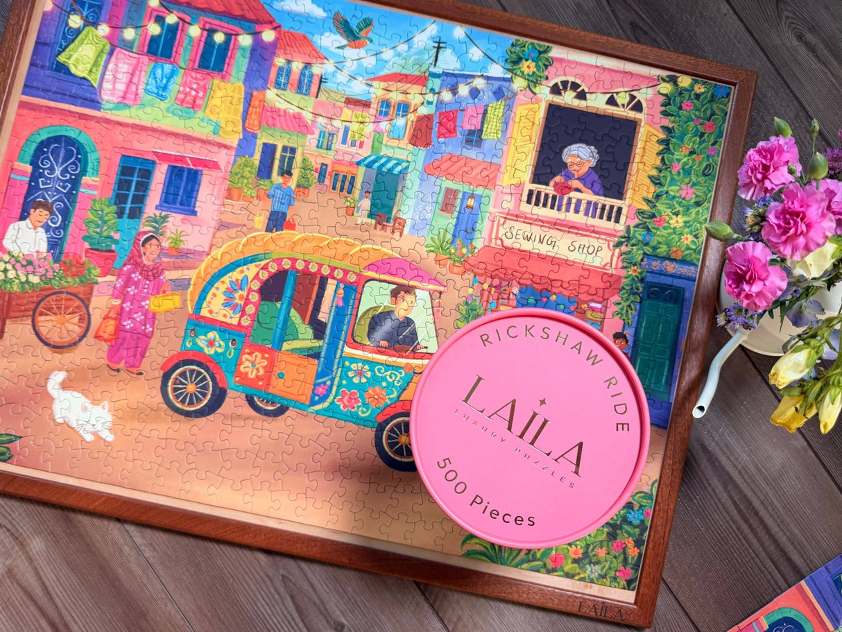 Pre - Order - Rickshaw Ride 500 Piece Jigsaw Puzzle | Laila Luxury Puzzles - Jigsaw Puzzles - The Puzzle Center