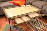 Rustic Puzzle Coffee Table with removable glass top - includes 2 hidden drawers - 24x36" - Furniture - The Puzzle Center