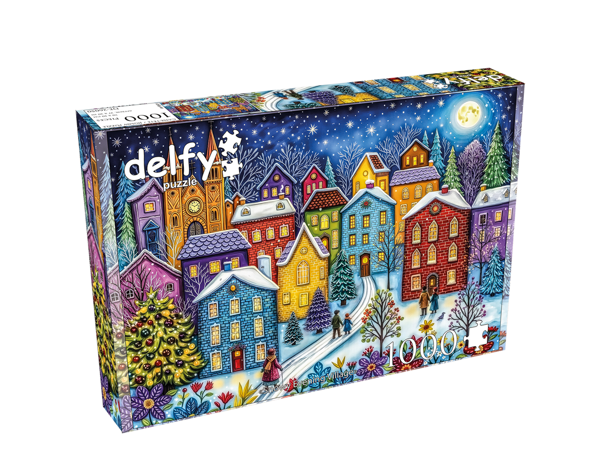 Snowy Evening Village 1000 Piece Jigsaw Puzzle | Delfy - Jigsaw Puzzles - The Puzzle Center