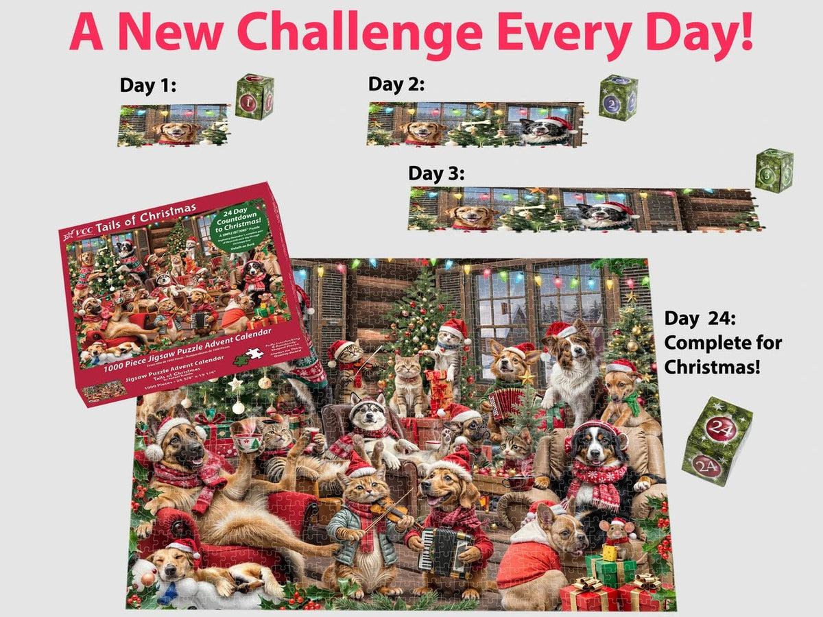 Tails of Christmas Advent Calendar 1000 Pieces | Vermont Christmas Co - Jigsaw Puzzles - The Puzzle Center