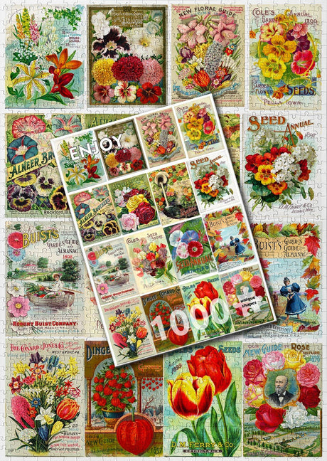 Vintage Flower Seed Packets 1000 Piece Jigsaw Puzzle | Enjoy Puzzles - Jigsaw Puzzles - The Puzzle Center