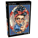 Box for We Can Do It jigsaw puzzle by JaCaRou Puzzles with bold colors and empowering design - jigsaw puzzle for adults.
