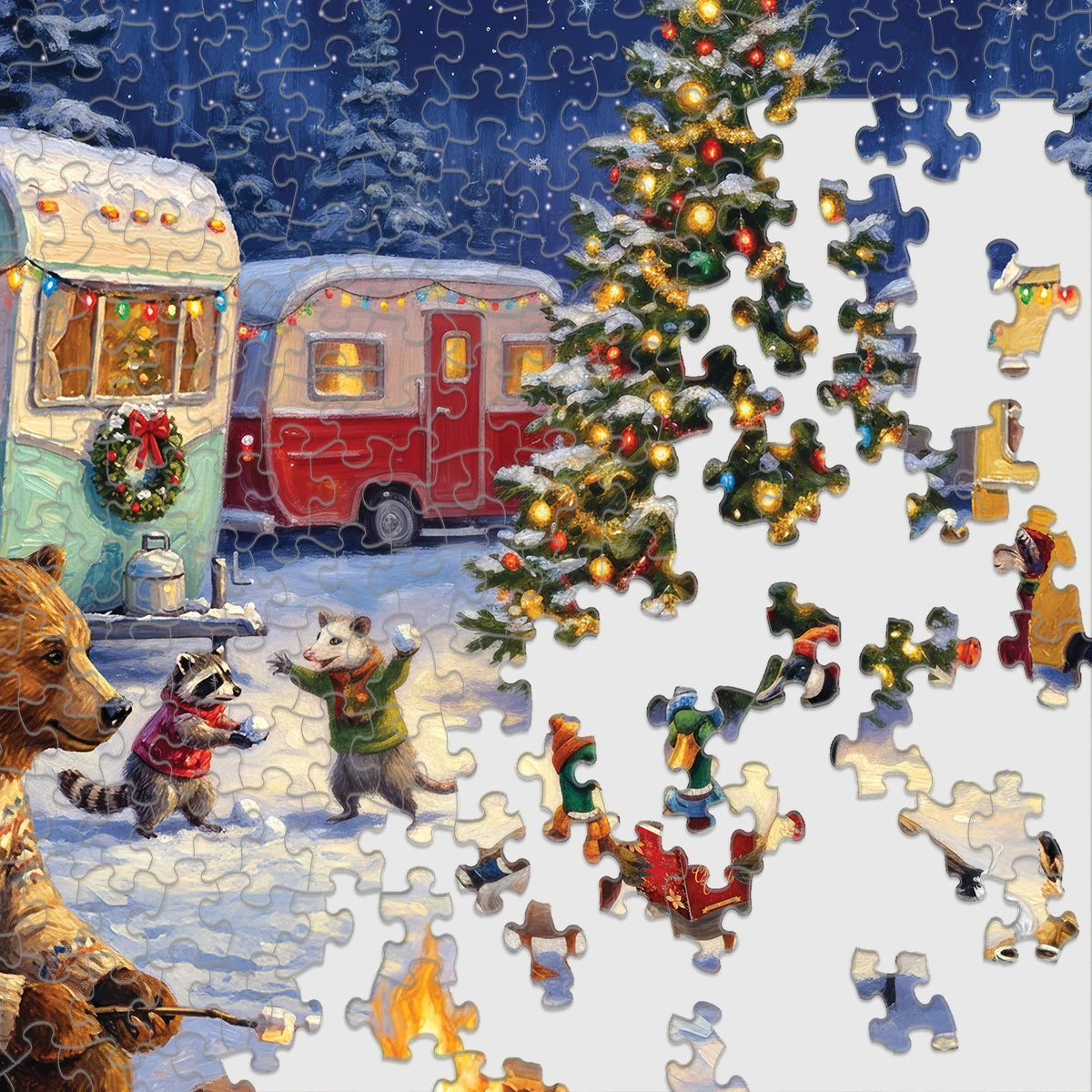Woodland Christmas Campfire 1000 Piece Jigsaw Puzzle | Springbok Puzzles - Jigsaw Puzzles - The Puzzle Center